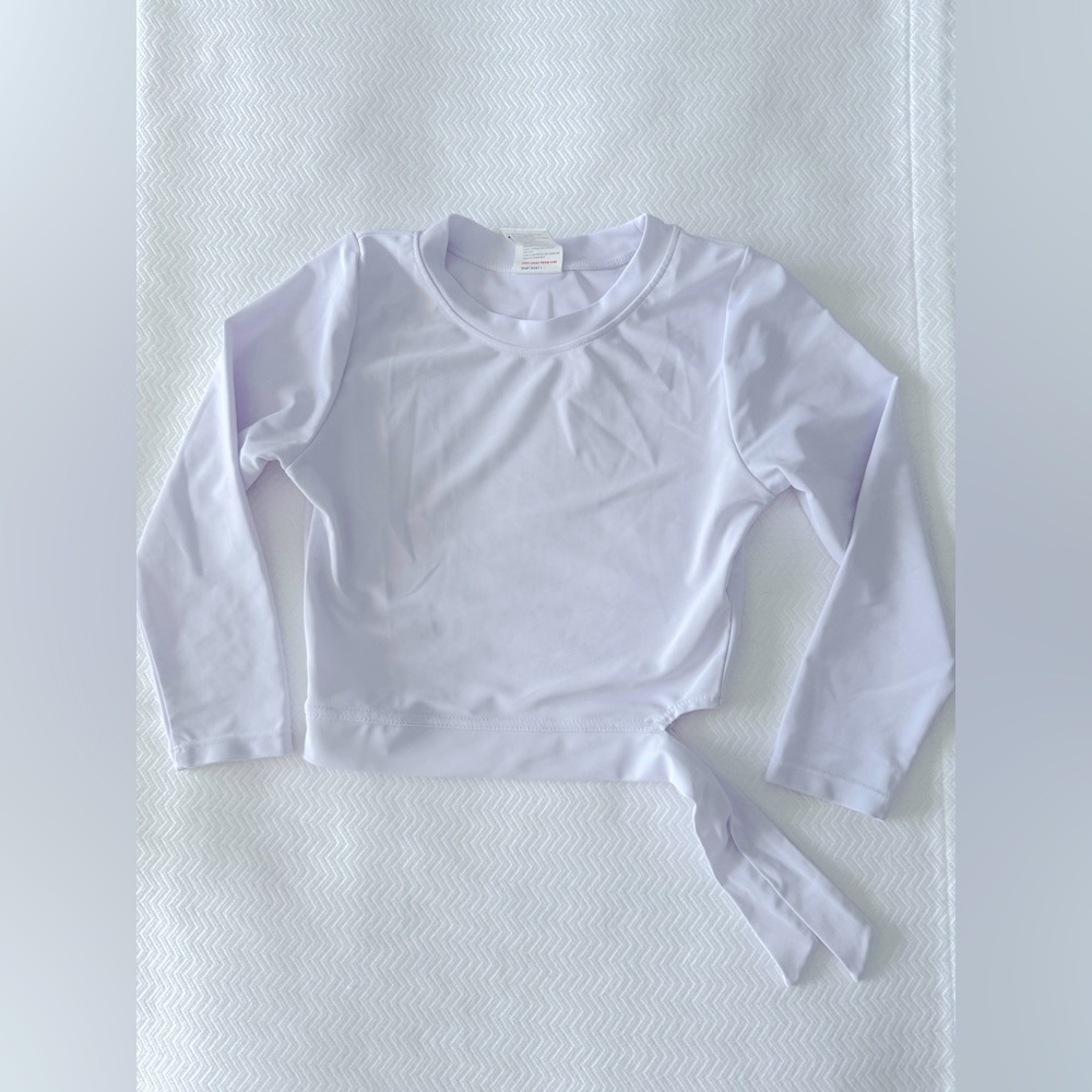 Feather 4 Arrow white side-tie Swim Rashguard in Girls size medium/ 8.